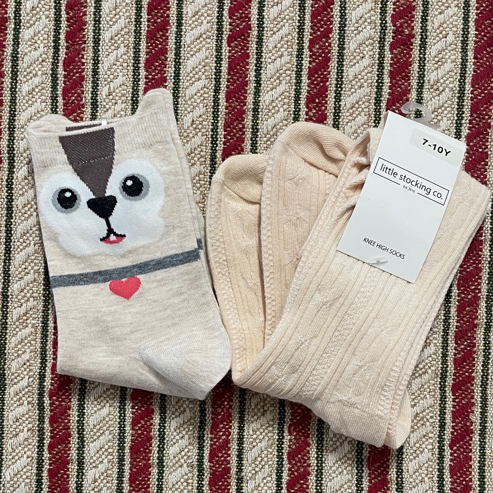 Cream Dog Knee High Socks